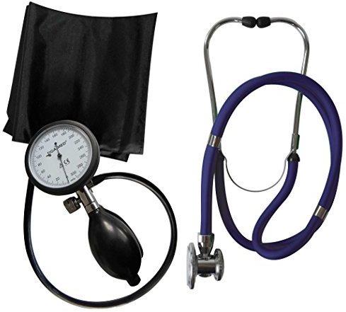 TIGA-MED TIGA PRO 1 K1 Blutdruckmessgerät-Set – Manuelles Oberarmmessgerät mit 6,8-cm-Manometer, Zugmanschette 22–32 cm, Rappaport-Stethoskop Blau und Etui