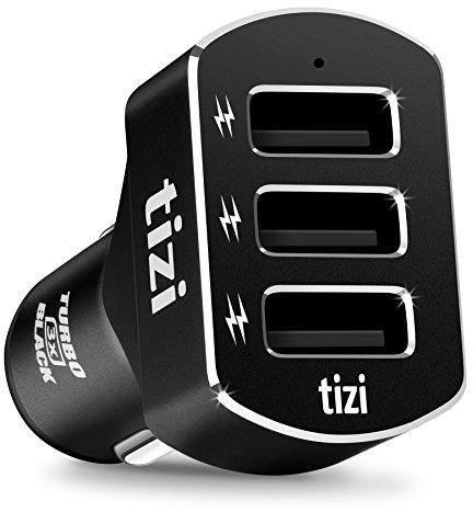 tizi Turbo 3X Black Premium Edition (7,2A), zuverlässiges 3-Fach USB-Auto-Ladegerät mit hochwertigem Alu-Body in Vulkan Schwarz