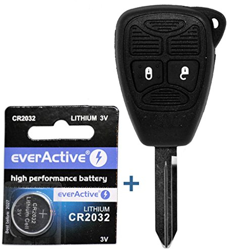 Auto Schlüssel Funk Fernbedienung 1x Gehäuse 2 Tasten 1x Rohling 1x CR2032 Batterie für Chrysler/Jeep Dodge