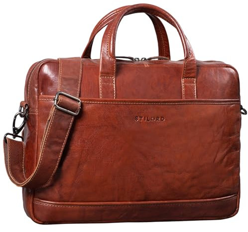 STILORD 'Claudius' Grand Sac à bandoulière Vintage en Cuir Hommes Femmes 15,6 Pouces Porte-Documents Sac d'affaires pour PC Portable 15.6 Cartable, Couleur:Brandy - Marron