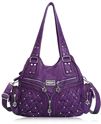 Angel Barcelo Geldbörsen und Handtaschen für Damen, Schultertasche, Griff oben, Hobo-Tasche, modisch, gewaschen, PU-Leder, Violett, Einheitsgröße