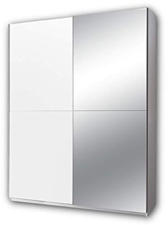 Stella Trading PULS Armario elegante y versátil con mucho espacio de almacenaje y espejo, con puertas correderas en blanco con espejo, ancho: 170 cm