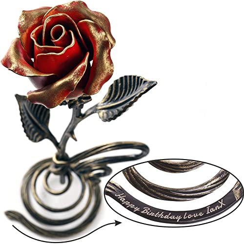Red Metal Rose (Rose + Personalized Stand)
