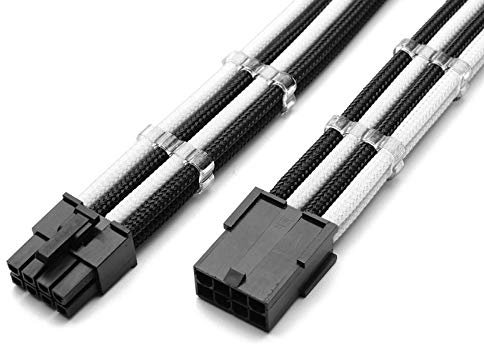 Shakmods 8 Pin PCIE GPU Sleeved Extension Cable 30cm + 2 Cable Combs (Black & White)