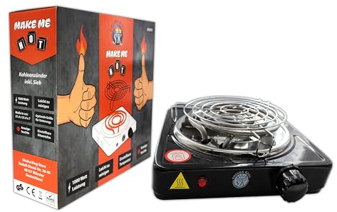 Shisha King® elektrischer Kohleanzünder für Shisha Kohle mit Gitter | 1000 Watt | Premium Kohleofen Naturkohle Schwarz