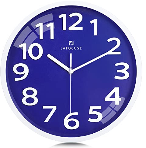 Lafocuse 3D Ziffern Lautlos Wanduhr Blau, Modern Wanduhr 30cm Leicht zu Lesen, Ohne Ticken Geräuschlos Deko für Küche Wohnzimmer Schlafzimmer Büro