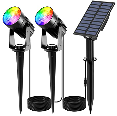 T-SUNUS Color Changing Solar Spot Lights Outdoor, RGB LED Landscape IP65 Waterproof Solar Garden Pathway Lights Trees