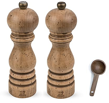 Peugeot Paris Classic Collection Antique Salt & Pepper Mill Natural - With Wooden Spice Scoop (7 Inches)