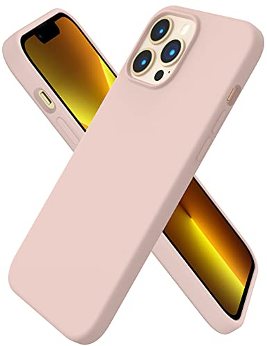 ORNARTO Compatible with iPhone 13 Pro Max Case 6.7, Slim Liquid Silicone 3 Layers Full Covered Soft Gel Rubber Case Cover 6.7 inch-Sand Pink