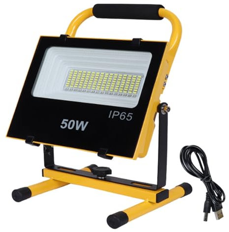 shsyue LED Work Lights Rechargeable Flood Light 50W Portable Outdoor Emergency Light Waterproof Job Site Lights with Stand LED Security Lights for Night Fishing,Camping,Workshop,Garage,Garden,Patio