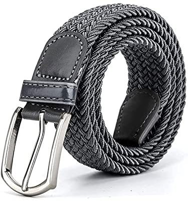 989Zé ENZO Mens Stretch Belts Ladies Elasticated Woven Adjustable Braided Metal Buckle Belt (Grey, S/M)