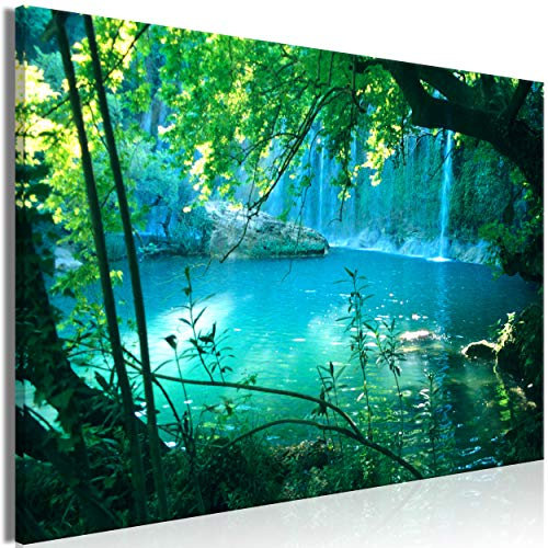 decomonkey Akustikbild Wasserfall 120x80 cm 1 Teilig Leinwand Modern Bilder Wandbilder XXL Schallschlucker Schallschutz Akustikdämmung Wandbild Deko Leise Natur Wald