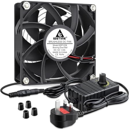 GDSTIME 120mm Fan 220v High Airflow 120 x 38mm 240V Cooling Fan with AC Plug DC 4V to 12V Adjustable Speed Control 12038 For Workstation Server Welder Cabinet PSU