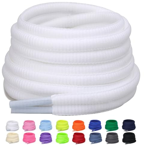 Puzeam 2 Paar halb runde Schnürsenkel, 6mm ovale Athletische Schnürsenkel für Sneaker, Laufschuhe, Sportschuhe - Schuhbänder 16 Farben - Weiß 120
