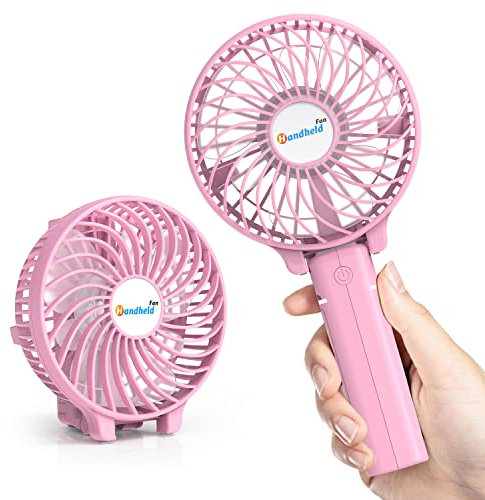 Wasuka Mini Handheld Fan, Portable USB Rechargeable Hand held Fan Foldable Small Desk Fan, 3 Speeds Battery Operated Electric Powered Fan Personal Desktop Hand Fan for Home Office Travel Pink