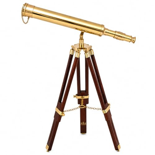 Nautical Brass Gold Telescope With Adjustable Wood Tripod Stand