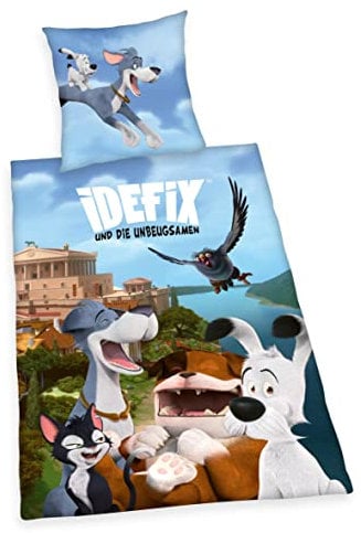 Herding Idefix und die Unbeugsamen Bettwäsche-Set, Kopfkissenbezug 70 x 90 cm, Bettbezug 140 x 200 cm, Mit leichtläufigem Reißverschluss, 100% Baumwolle/Renforcé, Mehrfarbig