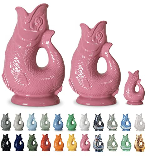 The Original Gluggle Jug – Pink – XL Fish Shaped Water Pitcher 1.2L – Handmade Ceramic Jug That Gurgles – Iconic British Design Since 1870s – Vase, Decanter – Dishwasher Safe – Made in England