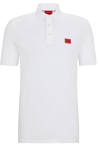 HUGO Mens Dereso232 Logo-Label Slim-fit Polo Shirt in Cotton piqué White