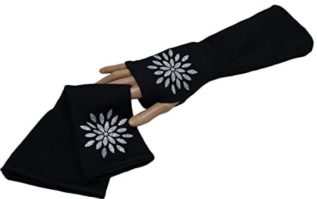 Armstulpen schwarz mit Glitzer - Blüte, 95% Baumwolle, 5% Elasthan