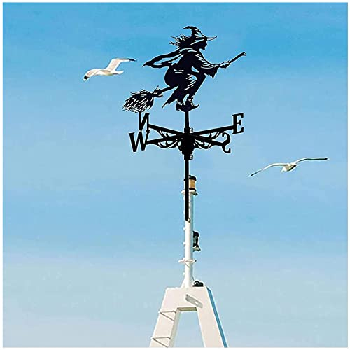 VVLXRIC Wetterhahn Hexe, Wetterhahn FüR Gartenhaus, Fliegende Hexe Edelstahl Deko Garten, Wetterhahn Fuers Dach Lustig, für Hof und Garten Halloween Festdekoration