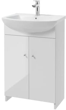 VBChome Badmöbel Set 55 cm Weiß Waschbecken mit Unterschrank Waschtisch Chromgriffe 2-Türen Waschbeckenunterschrank Badezimmerschrank Badschrank