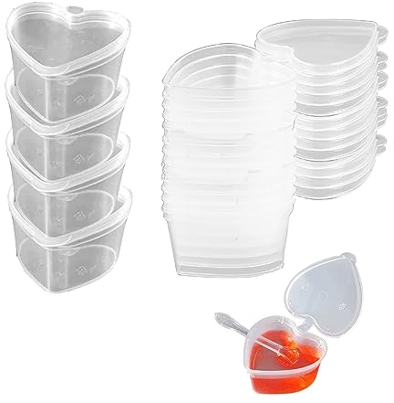 Floatdream 50 Stücke Transparenter Mini-Plastikbecher, Herzform Mini Plastikbecher mit Deckel, Herzform Schleim Aufbewahrungsbehälter, für zum Aufbewahren von Snacks, Zutaten(Herzform)