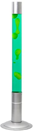 FISURA - Große gelbe Lavalampe. XXL-Lavalampe mit silbernem Sockel, grüner Flüssigkeit und gelber Lava. Stehlampe 20x20x75 cm.