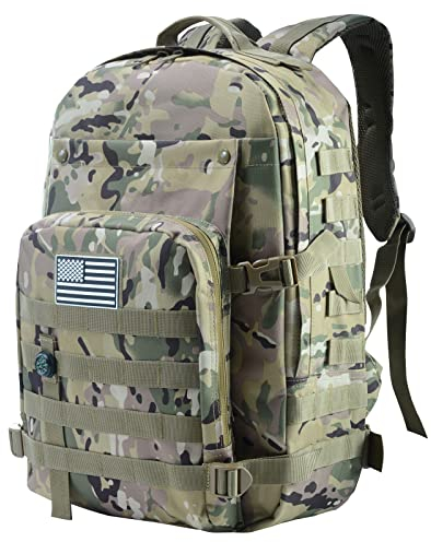 SHANNA Militär Rucksack wasserdicht, 45L Taktischer Rucksack survival rucksack Armee Rucksack MOLLE Assault Pack Taktischer Kampfrucksack für Outdoor Wandern Camping Trekking Angeln Jagd(CP-Tarnung)