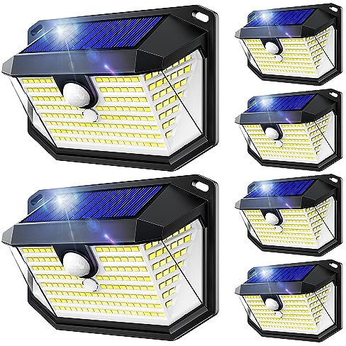 Seklin - Lot de 6 lampes solaires extérieures avec détecteur de mouvement - 178 LED - Étanche IP65 - Noir - Pour extérieur, jardin, cour, garage, porte d'entrée