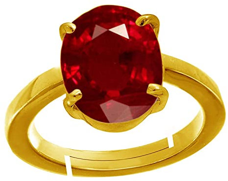 AYUSH GEMS 3,00 Karat A+ Qualität natürlicher Burma Rubin-Manik Unerhitzter Unbehandelter Edelstein Goldring für Damen und Herren (GGTL Lab zertifiziert), vergoldet, Rubin, Vergoldet, Rubin