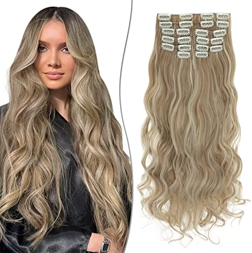 SEGO 12 PCS Clip in Extensions wie Echthaar Haarverlängerungen Haarteile Locken Wellig 55 cm günstig für Voller Kopf 180g Sandy Blonde & Blond Bleichen