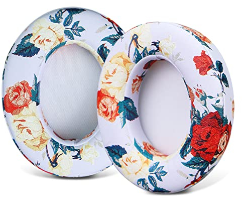 Sinowo Ear Pads, Replacement Earpads Compatible for Beats Studio 2 Studio 3Wired & Wireless Headphones,Ear Cushions with Noise Isolation Memory Foam,Soft Protein Leather(White Flower)