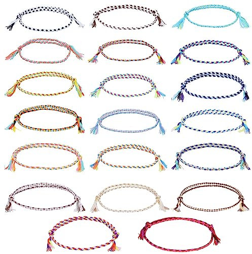 TONAUP Bracelets D'amitié Multicolores 20pcs - Fil Tressé à La Main Réglable - Corde Tibétaine pour Fille Femme - Cadeau