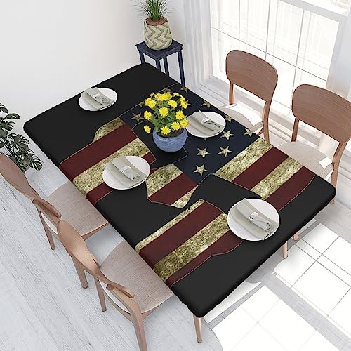 Rechteckige Tischdecke, 122 x 76 cm, für 1,2 m Esstisch-Schutz, USA-Flagge, amerikanische Spartaner, bedruckt, elastische Kanten, Tischdecke, knitterfreie Tischdekoration, Tischdecke