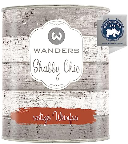 Wanders Shabby Chic Kreidefarbe 750 ml - Rostiges Weinfass/Rostrot - Küchenmöbellack und Möbelfarbe ohne Schleifen. Chalk Paint, für Holz & mehr. Hohe Deckkraft, schnell trocknend