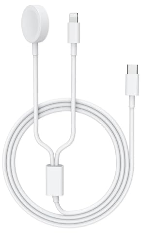 2 in 1 USB C Watch Charger, Wireless Magnetic Charger for iWatch, 1.2 Metre Charging Cable Type C Watch Portable Charging Station Compatible with Apple Watch Series 9/8/7/6/5/4/3/2/1/Ultra/Ultra 2/SE