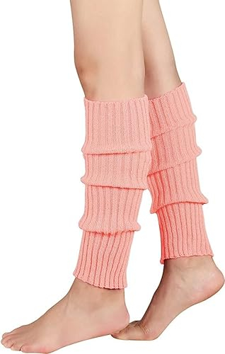 Durio Stulpen Damen Extra Warm Beinwärmer Winter Strick Häkelarbeit Legwarmers Verdicken Stricken Beinstulpen Damen Neon aerobic outfit 80er Ballett Yoga Stulpen Shrimp Rosa Einheitsgröße