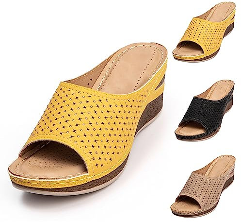 EEUK Sandales compensées femme été confortable orthopédique, Pantoufles orthopédiques à plateforme en PU cuir Respirantes Mode Plage Nu-Pieds Femme Semelles Épaisses Pantoufles