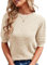 Runcati Damen Kurzarm Strickpullover Casual Rundhals Puffärmel Elegante Einfarbige Sweateshirt Pullover,Beige,M