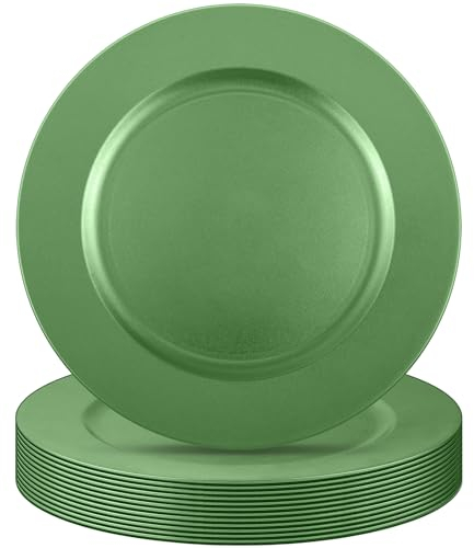 Tanlade 12 Pcs 13 Inch Charger Plates Bulk Round Wedding Chargers Plastic Dinner Plates for Table Setting Wedding Party Decoration (Green)