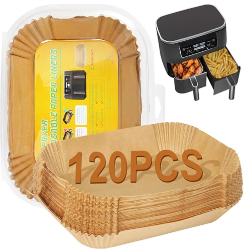 YQL Air Fryer Liners for Ninja Dual/Tower, 120pcs Disposable Air Fryer Accessories Air Fryer Parchment Paper Liners for Ninja Dual AF400UK/ AF300UK, Ninja Double Stack SL400UK, Euary Dual Air Fryer