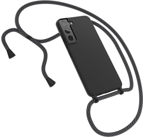 EAZY CASE - Premium Silikon Handykette - kompatibel mit Samsung Galaxy S22 5G Handyhülle Silikon mit Kette und Kameraschutz, weich TPU Hülle in Schwarz mit Kordel Anthrazit Clips Black