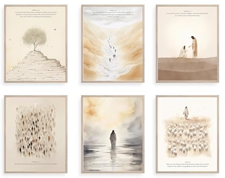 TwoDays Christliche minimalistische Wandkunst, Boho-Bibelgeschichte, Raumdekoration, ästhetisch, Skriptur, Klassenzimmer-Poster, Jesus-Kunstdrucke für Zuhause. (20,3 x 25,4 cm, 6 Stück, ungerahmt)