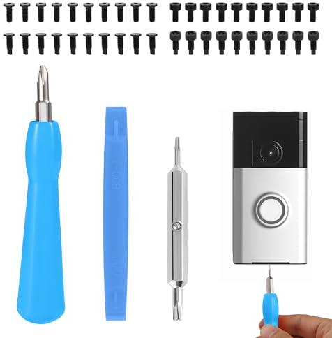 Türklingel Schraubendreher, 4 Arten Schraubendreher Bits mit Zubehör, 40 Türklingelschrauben, Doppelszeitiger Video Türklingel Schraubendreher Ersatz für Batterie, WLAN-Passwort-Reset (Blau)