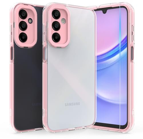 Fyriswho Coque pour Samsung Galaxy A15 4G / 5G + 1 Verres de Protection, Housse 360 Degrés Protection Antichoc Transparent Coque Silicone Intégrale Etui pour Samsung Galaxy A15 4G / 5G (6.5) - Rose