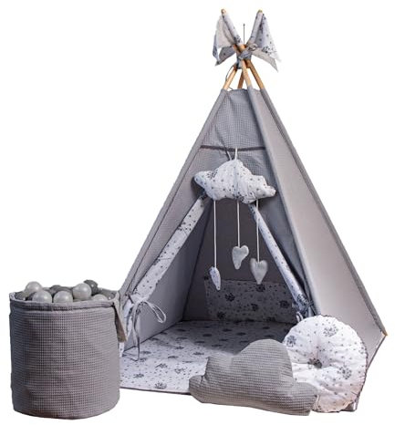 GOLDEN Kids Tent Teepee mit Bodenmatte, Kissen & Bällen - Tipi Zelt Kinderzimmer - Tippi Kinderzelt Mädchen - Tipi Zelt für Kinder - Spielhaus Kinder Indoor - Indoor Spielgeräte - Löwenzahn