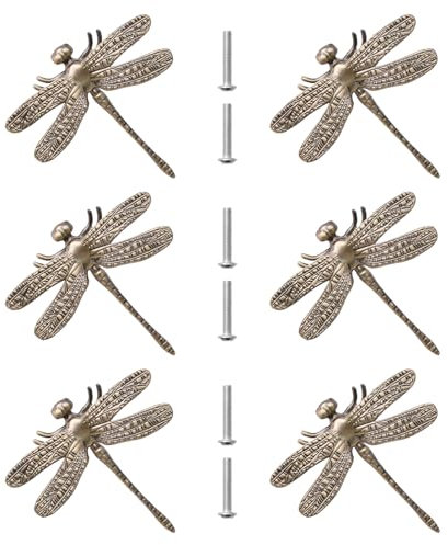 MOROBOR Zinc Alloy Dragonfly Cabinet Knobs, 6 PCS Animal Single Hole Handle, Bronze Drawer Pull Knob Decorative Dresser Drawer Handle Knobs