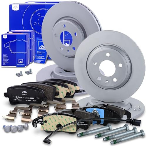 ATE Bremsenset inkl. Bremsscheiben vorne Ø 320 mm belüftet + hinten Ø 300 mm voll und Bremsbeläge vorne + hinten und Verschleißkontakt Kompatibel mit AUDI Q5 (8RB), Q5 Van (8RB)