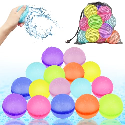 Yivsen Stronger Adsorption Flexible Reusable Water Balloons (16Pack 8 Colors), Self-Sealing Quick Fill Magnetic Water Balloon for Kids/Adults, Summer Water Pool Beach Outdoor Activities Games Toy